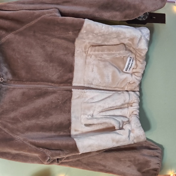 Women's Aeropostale Lounge Teddy Snuggly Brown Cream Hooded Jacket M - Picture 3 of 11